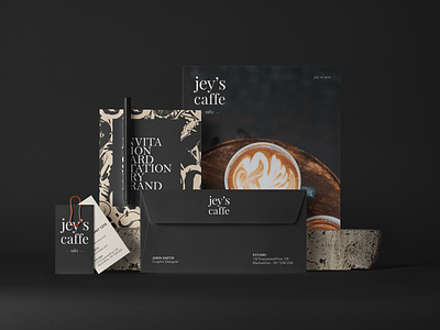 Identity Design “jey’s caffe” brand branding colors design designer identity layout packaging shapes stationery visual