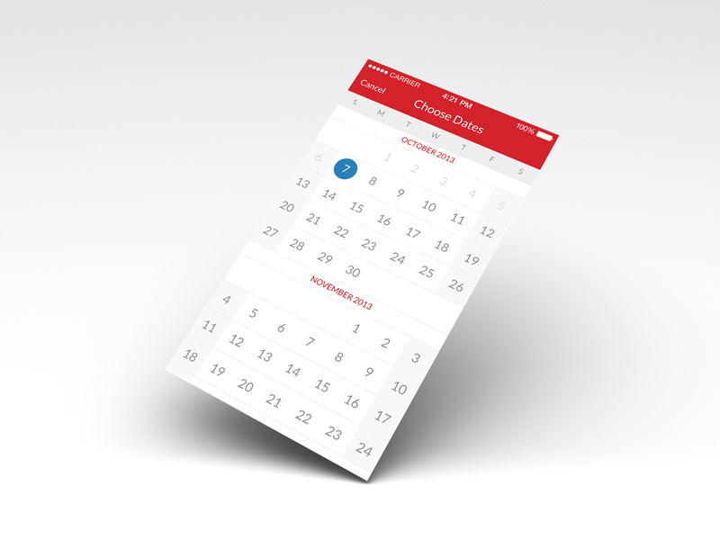 Hello, iOS 7 app calendar ios 7 iphone flat red