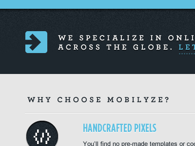 Mobilyze.org archer arrow blue pro slab typography web