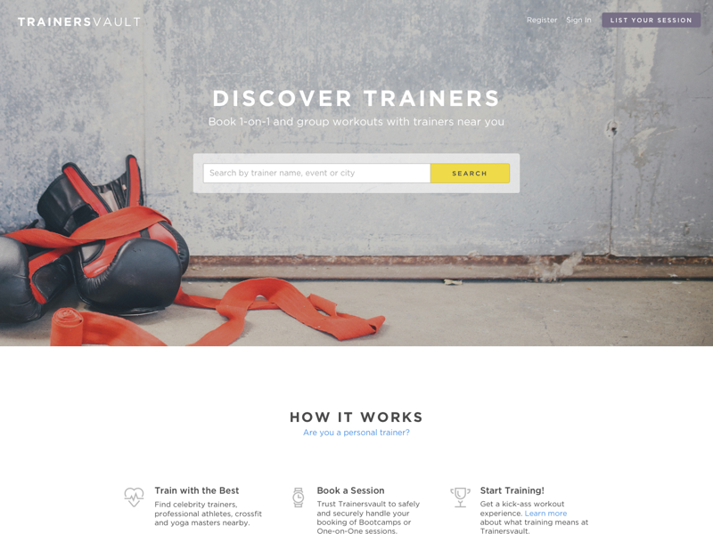 Trainersvault Website Design Idea search header homepage website