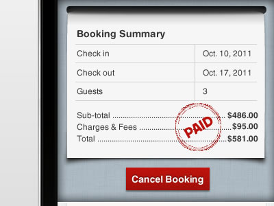 Booking Details app iphone paid receipt