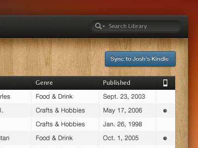 E-book App - List View app blue book dark ebook list mac mac app menu texture wood