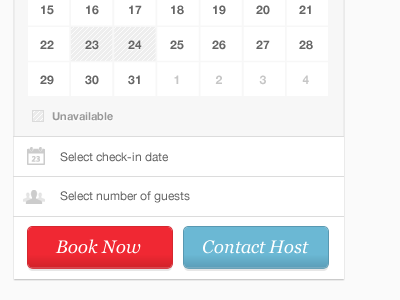 Calendar & Buttons blue buttons calendar dates filter red ui ux