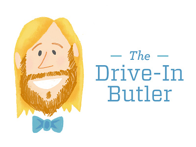 The Drive-In Butler archer beard blonde bowtie butler drive in family assistant friendly illustration logo vintage vitesse