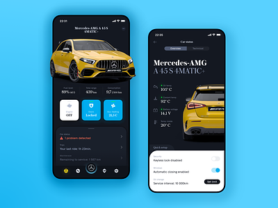 𝐌𝐄𝐑𝐂𝐄𝐃𝐄𝐒 ⦙ Connect Me App amg app blue car concept dark dashboard iphone mercedes mercedes benz mobile motor remote ui wheels yellow