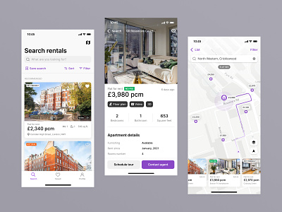 Property Solutions & Services apartment app concept design figma flat house list london map mobile navigation price property rent search ui uk