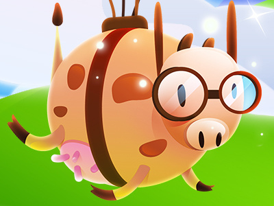 Fly piggy animal background character fly game glasses hero pig ui