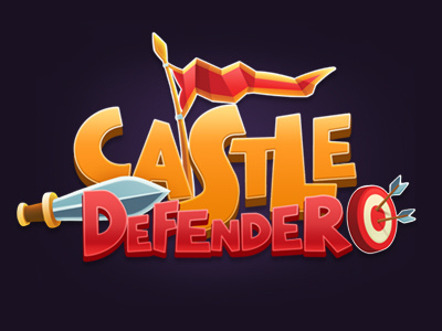 Logo Castle Defender arrow castle flag game gui icon logo red sword target ui