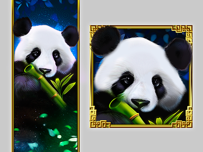 Panda asian cute design frame game gold panda reels slots symbol ui