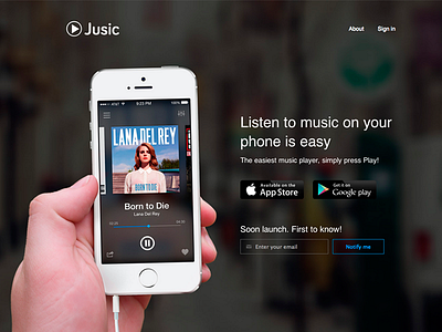 Landing page of Jusic App