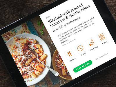 Day 009 - Recipe Card food interfaces ipad nutrition pasta recipe restaurant ui ux