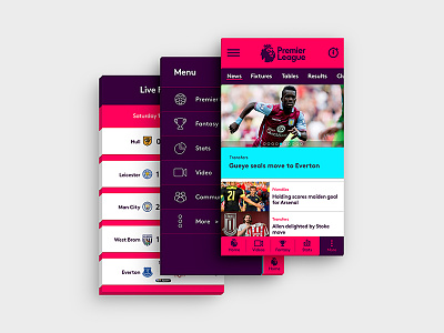 Premier League Mobile App Design app football app hamburger menu mobile app design mobile interface native app premier league ui user experience design ux