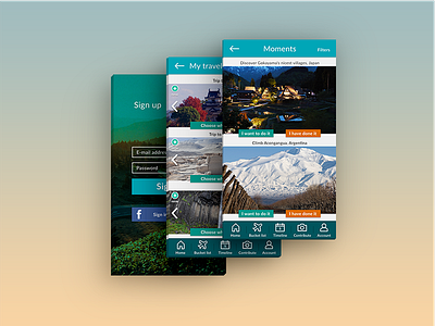 Travel App UI Design mobile app mobile interface mobile navigation native app sign up screen travel app ui user experience design user interface design ux