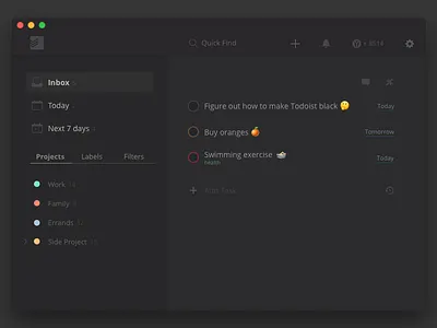 Todoist Black app dark interface nightnmode reskin todo todoapp todoist ui ux