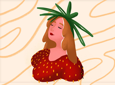 Strawberry lady 🍓 character color drawing flat fruit illustration illustration nature photoshop red redesign strawberry
