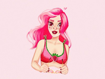 pinky strawberry lady character colors cute design drawing girl illustration illustrations photoshop pink hair strawberry summer summer vibes swimsuit