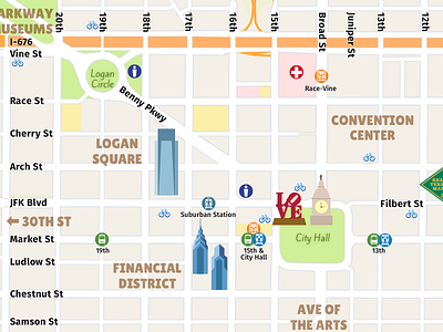 Center City District Pedestrian Map landmarks map pedestrian philadelphia transit