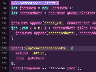 Fuchsia Hex Syntax Theme: Javascript code editor glitch.com javascript purple syntax theme theme