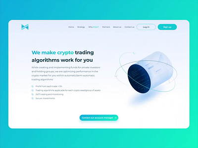 Landing page - crypto trading algorithms presentation 3d animation app branding crypto cryptoapp cryptotradign design figmadesign illustration motion graphics ui uidesign