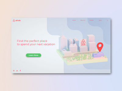 Daily UI #3 - airbnb landing page 3d c4d daily ui daily ui 003 illustration interaction interface landing landing page pastel sunset travel ui ui 100 web website concept