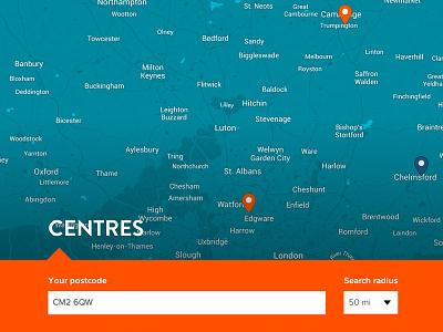 Postcode Search - TARVA aqua arrow blue map orange tooltip