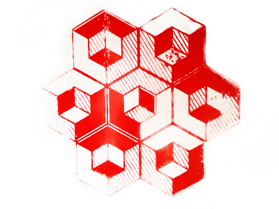 Escher Cube Print cube escher hexagon honeycomb illusion ink pattern red screen print