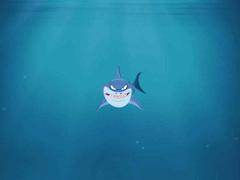 Here fishy, fishy, fishy 2d after effects animation character fish gif great white jell o ocean shark smile underwater