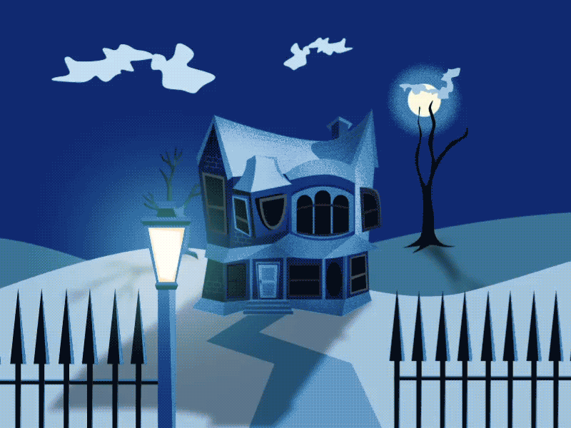 Haunted House 2d animation drawlloween gif halloween haunted house house loop night spooky type windows