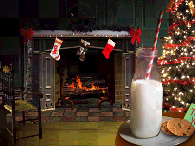 Yule Log animation christmas edward hopper fire fireplace gif gifts holiday loop milk and cookies santa yule log