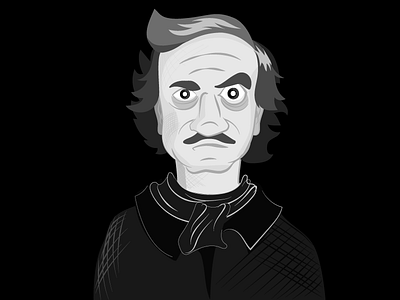 Poe bust bw character frames of fear halloween illustration poe portrait wip