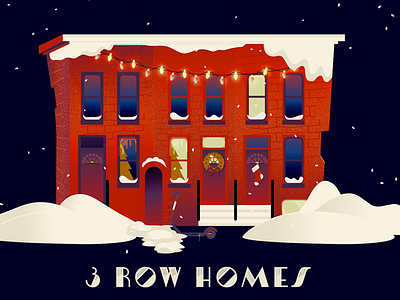 3RD Day of Bmore - 3 Row Homes 12 days 12 days of christmas baltimore bmore christmas holiday illustration row house rowhomes