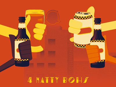 4TH Day of Bmore - 4 Natty Bohs 12 days of christmas 12days baltimore beer bmore christmas holiday illustration natty boh tower
