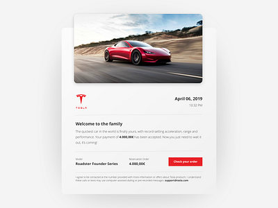 Daily UI Challenge #017, Tesla Email Receipt