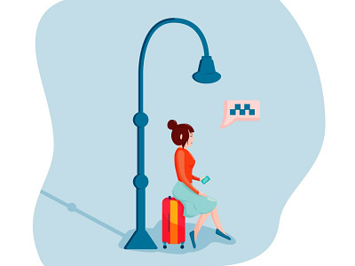 Girl waiting for a taxi under the lantern character flat illustration taxi transportation travel urban vacation vector waiting