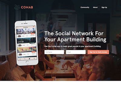 Cohab Landing Page landing page mobile app social networking startup