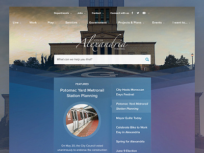 City of Alexandria city home page interiors menu search ui ux web design