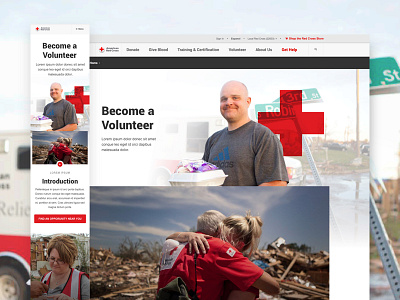 Volunteer landing mobile red cross responsive ui ux video volunteer web design