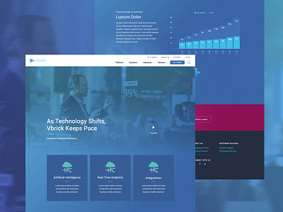 Vbrick Interior blue cards cta design footer graph interior landing ui ux video web web design