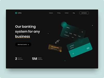 Safety - Hero Header banking system blur branding cards creative dark glassmorphism graphic header exploration landing page minimal neon payment typography ui design usability ux ux research visual ifentity website