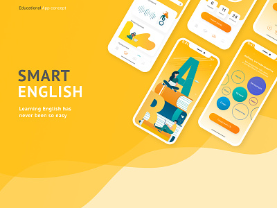 Smart English app color courses design education english illustraion ios iphone learning app mobile mobile app product simple study trendy ui ux visual design yellow
