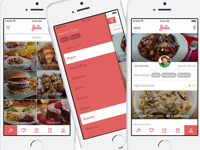 Julia – The Personal Cookbook baking chef cooking ios julia mobile app search interaction ui ux