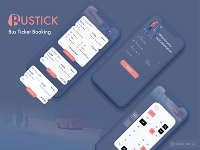 Bus ticket booking - UI app application booking bus booking dark design flat illustraion illustration illustrator ios ticket ui ui ux uidesign