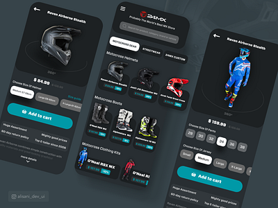 Motocross - 24MX - UI 24mx adobexd app application dark design helmet illustration motocross motorcycle shop shopping supplement ui ui ux