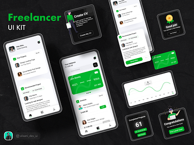 Freelancer UI Kit 2020 adobexd app application chart dark dashboad design finance freelance freelancer graphic illustration ui ux
