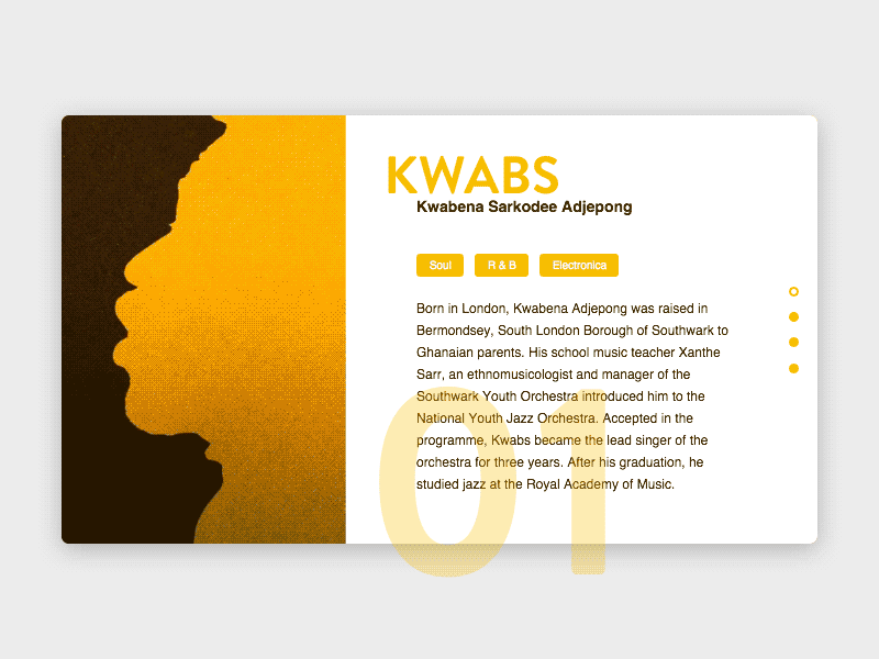 Info Card 045 animation artist bio blog card dailyui info information music post typography