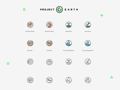 Project Earth Icons Set agriculture climate change conservation earth extinction fmg fusion fusion media group global warming icon iconography icons ocean degradation outlines planet project project earth