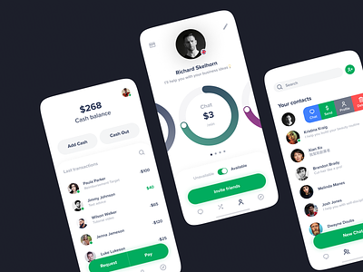 CashChat UI app app design chat chatting clean contacts conversation friends icons list mobile navigation network social ui users ux white