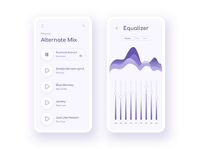Music Player - Equilizer 2d 3d blue clean clean design clean interface clean ui equalizer genre minimal modern music music app music art music player player purple rock soft typography