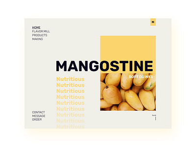 Mangostine - Soft Drink Web 2020 2d 3d cleanui ebinanto flat kinetictypography mango mangosteen minimal modern rubik typography typography art web design website yellow yellow images