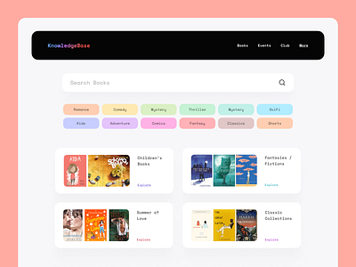 KnowledgeBase - Books website archives book book cover book website books bookshelf bookshop bookstore cleanui collection genres gradient design minimal modern new design search search bar search page web design